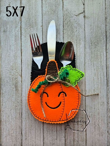 Pumpkin Utensil Holder Embroidery Design - 5x7